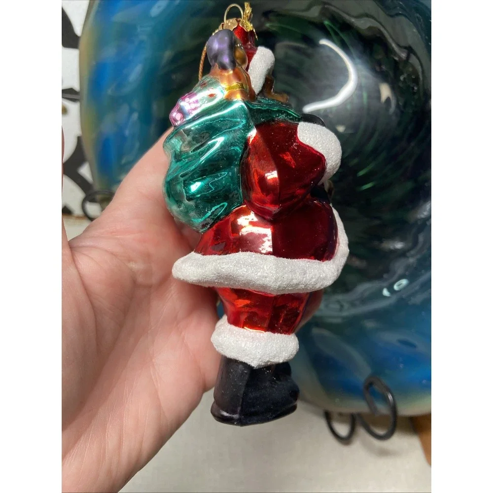 Polonaise Kurt Adler Black American Santa Claus Glass Christmas Ornament Tag+Box